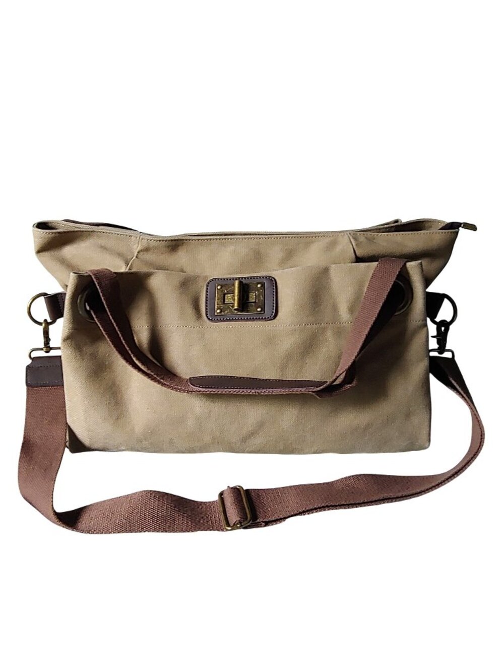 ZEDE Pont-des-Arts Washed Canvas Split Leather Crossbody Tote Contemporary